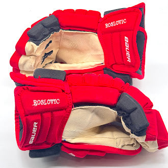 Bauer Pro Series - Gant NHL Pro Stock d'occasion - Jack Roslovic (rouge/noir)